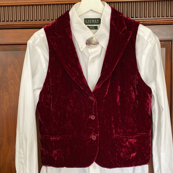 Ralph Lauren Jackets & Blazers - Ralph Lauren Silk Velvet waistcoat vest silver buckle 80’s Southwestern Luxe